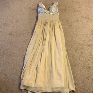 Champagne sequenced prom dress